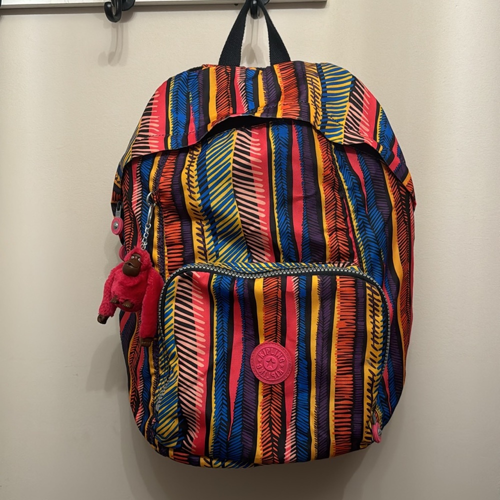 Kipling Ridge Print Nylon Multi Colored Backpack Mario Monkey Sold Out On Line